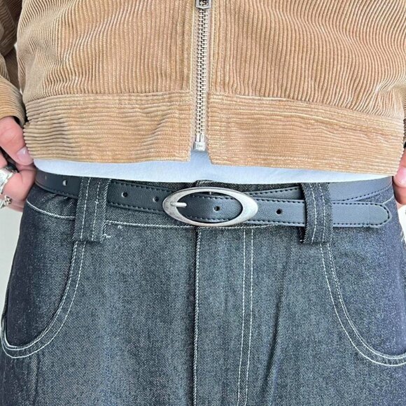 vintage black american western simple designer black oval belt - Picture 6 of 8